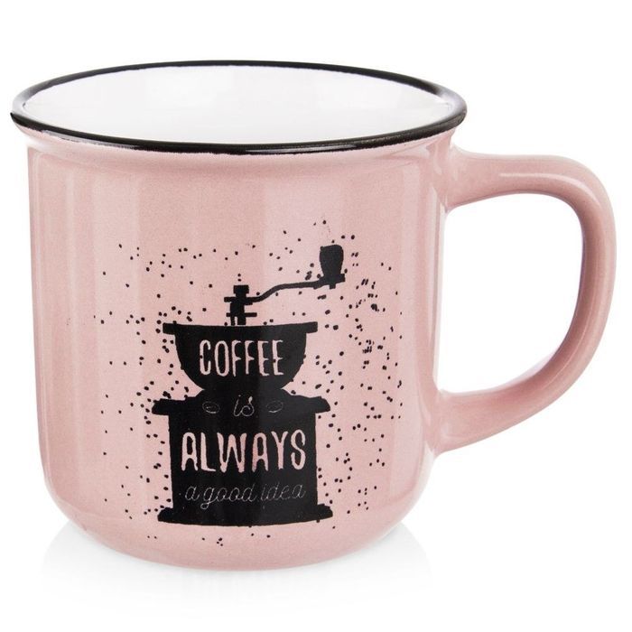 Kubek Ceramiczny 370ml Do Kawy Z Dekoremem Różowy Do Zmywarki Mebliva