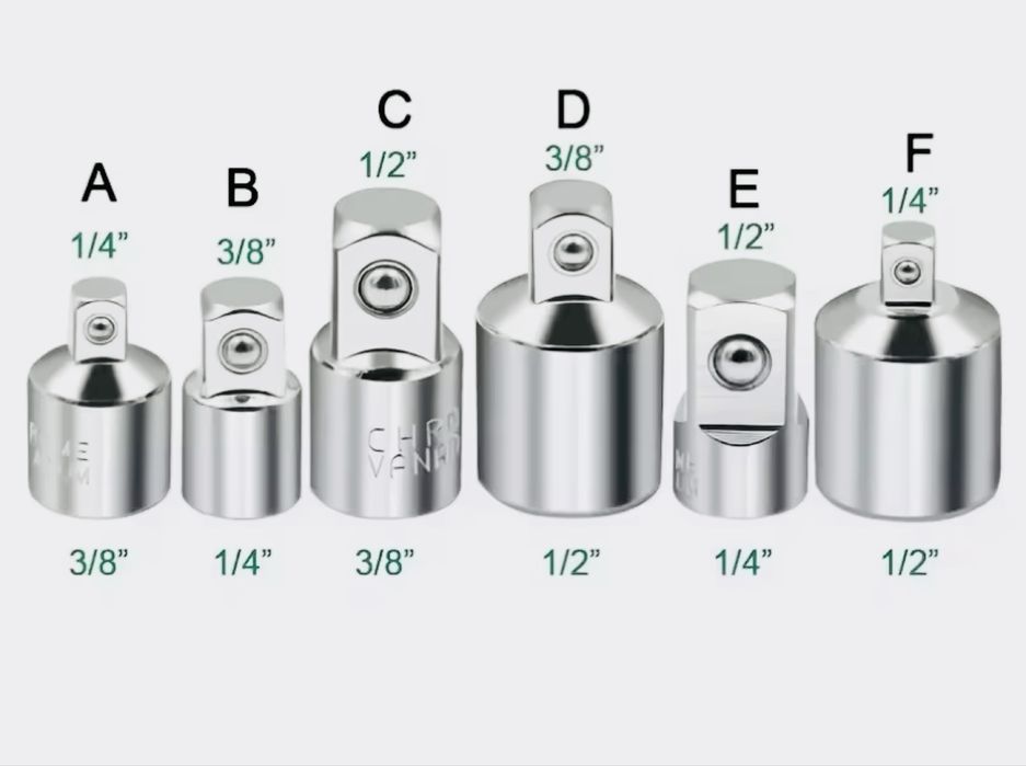 Набор6шт перехідників на трещотку вороток гайковерт квадрат1/4 3/8 1/2