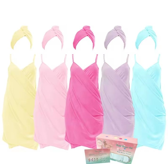 Рушник-халат + шапочка, комплект банний