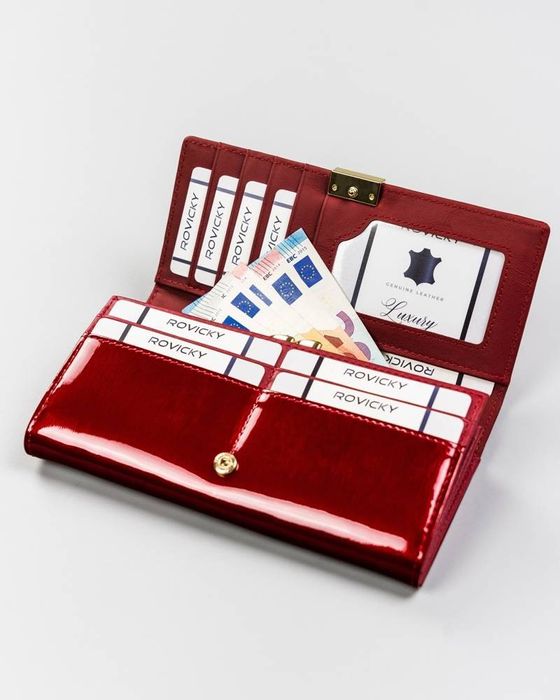 lakierowany, duży portfel damski ze skóry naturalnej - rovicky