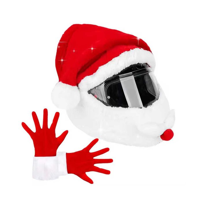 Gorro de Pai Natal com barba capacete tamanho único par de luvas