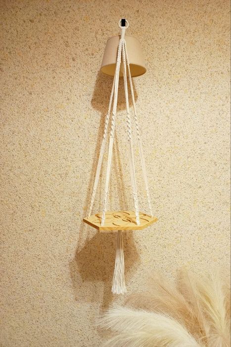 Підвісна полиця для квітів макраме бохо біла кашпо кошик плетений