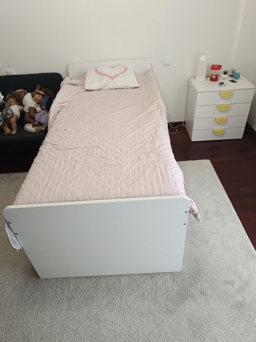 Estrut cama c/arrum+estrad ripas, branco, 90x200 cm