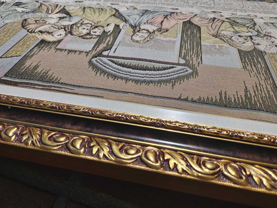 'Última Ceia', Tapeçaria de Algodão Italiana, Moldura de Folha Dourada