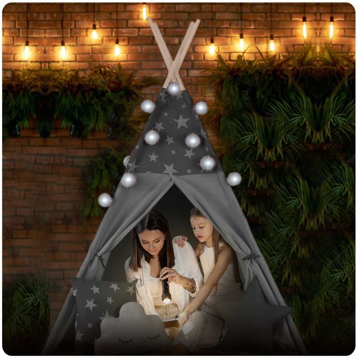 Namiot tipi dla dzieci, z girlandą i światełkami, Nukido, 120x120x165