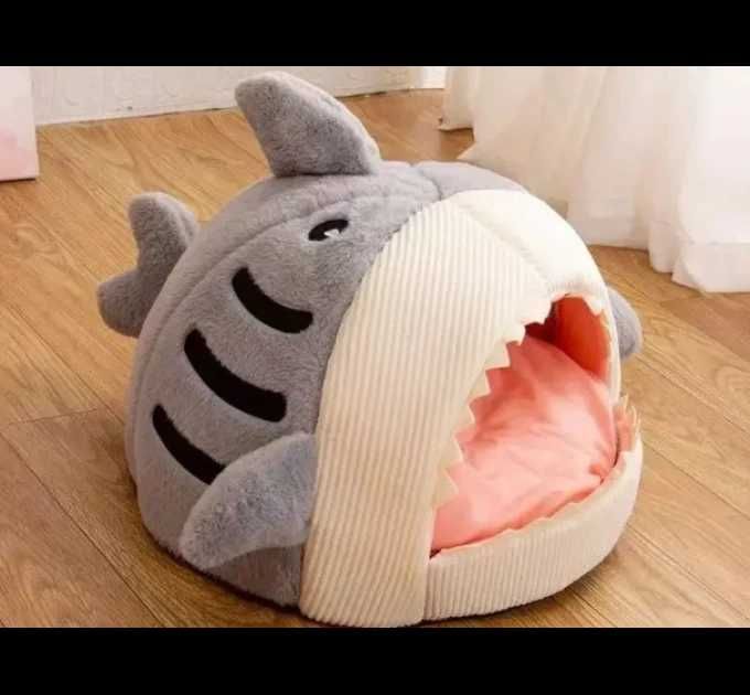 Закритий лежак для тварин "Акула", L 53X50X36см сірий, блакитний