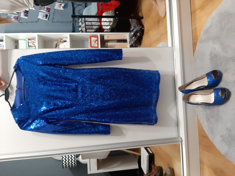 Zestaw wieczorowy sukienka cekinowa S i buty brokatowe 38