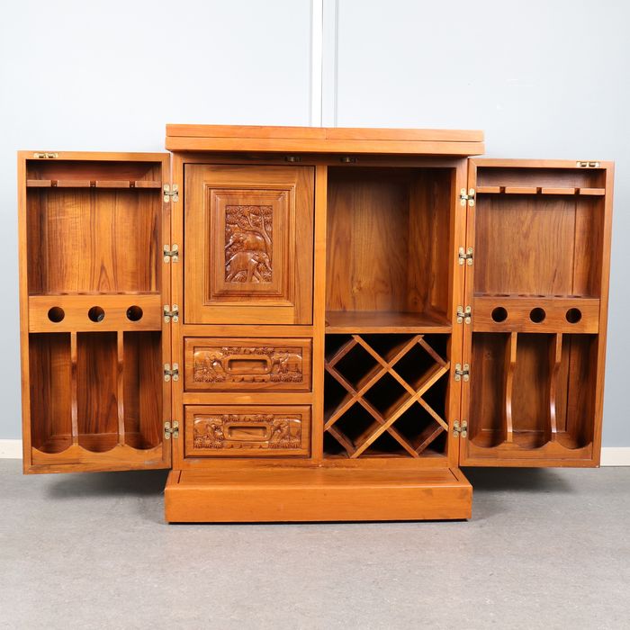 Móvel Bar Vintage em Madeira de Teca Maciça/ Bar Cabinet