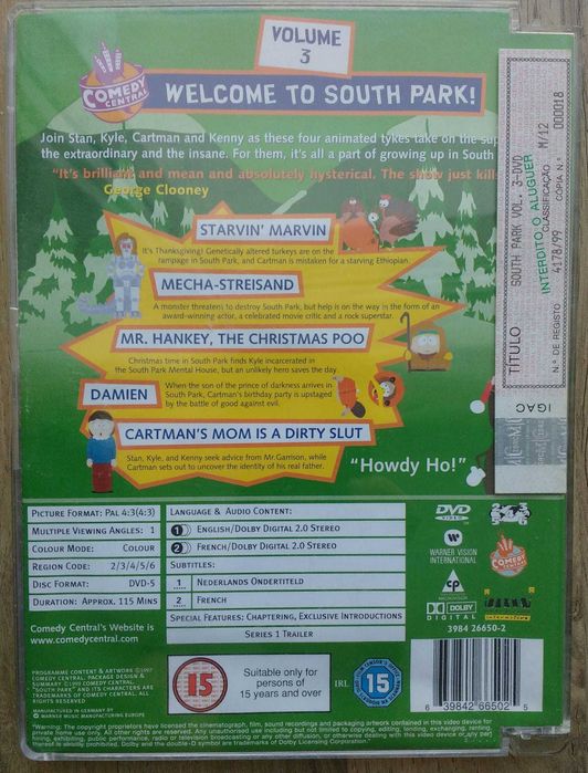 dvd: "South Park", temporada 1, volume 3, sem legendas portuguesas