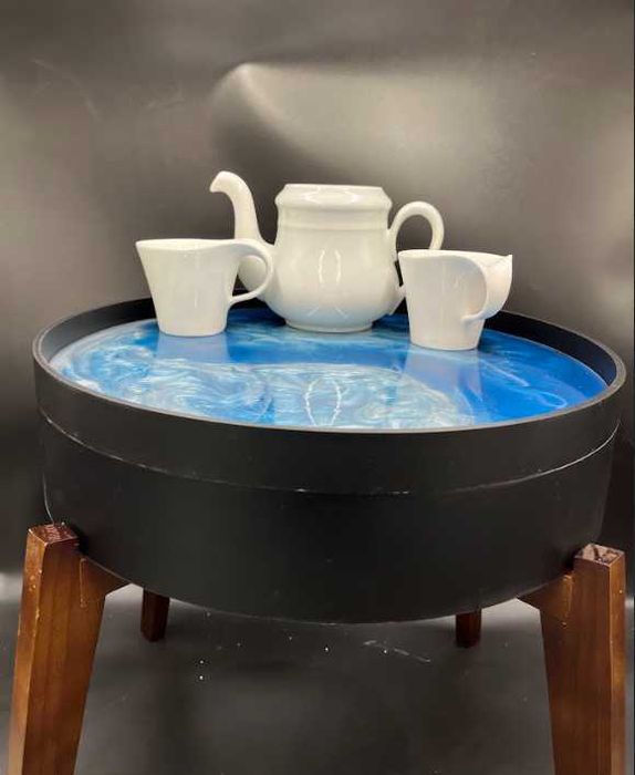 Stolik kawowy drewniany żywica epoksydowa 3w1 OKRĄGŁY 40 CM