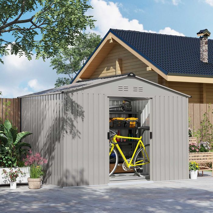 Abrigo de Jardim em Aço 277x195x192 cm – Porta Dupla e Clarabóia