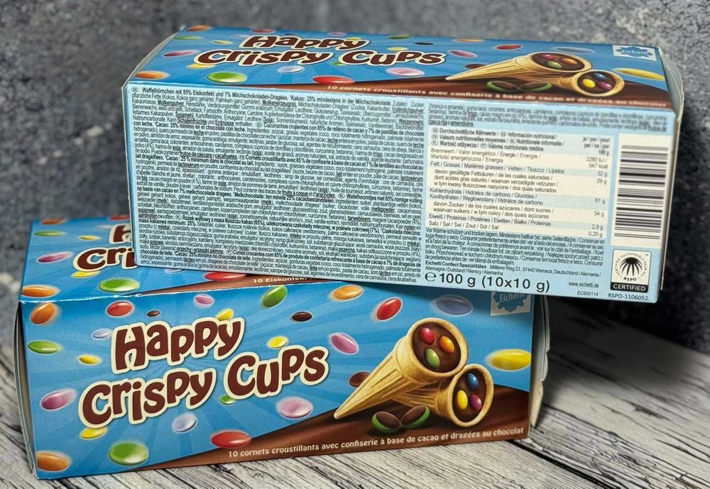 Хрусткі трубочки Happy Crispy Cups з шоколадом та драже 100 г