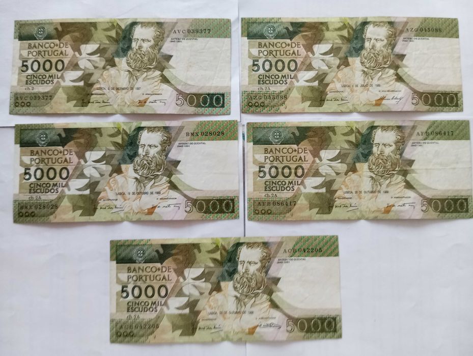 Notas de 5000 escudos - Lote de 5 por 100 euros