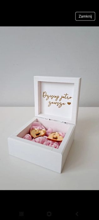 Pudelko na obraczki zloty napis ślub wesele