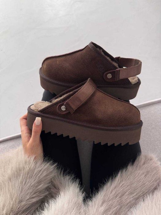 Уггі UGG Lanah Clog Platform Chocolate premium осінні/зимові з хутром клоги | Угги натуральные жіночі