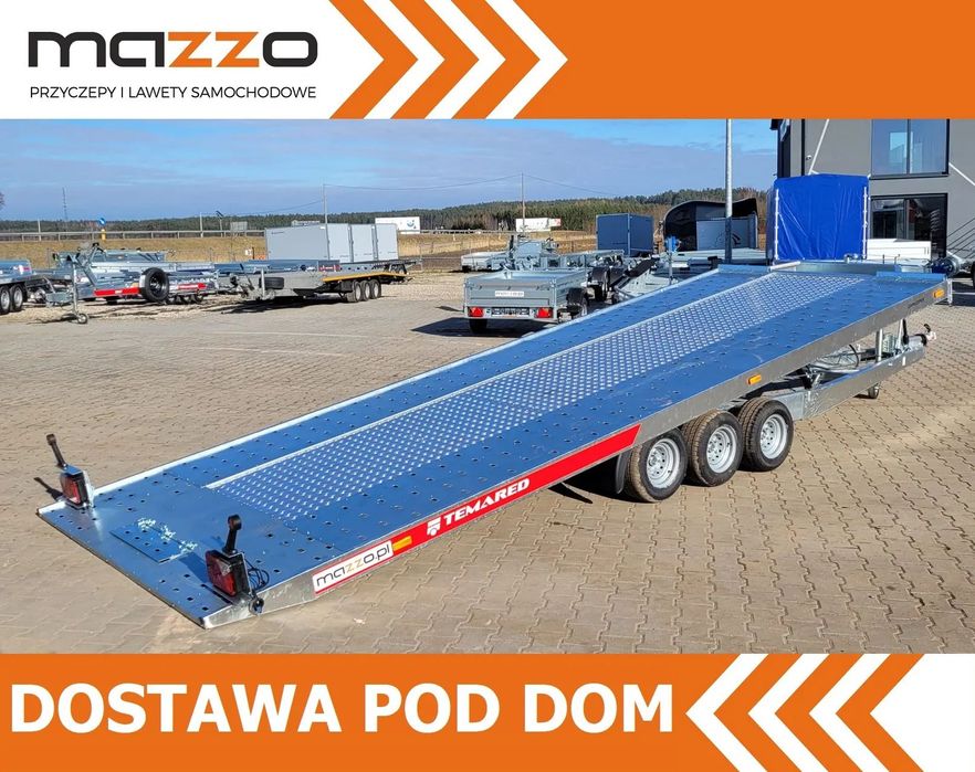 TEMARED DOSTAWA! Przyczepa Laweta Carkeeper 5820/3, wym. 580x207cm, UCHYLNA PLATFROMA, wypełnienie z blachy alu, 3 osie, koła 10, DMC 3500kg  TEMARED 580x207 Laweta 3 osiowa Uchylna Carkeeper 5820/3 DOSTAWA!