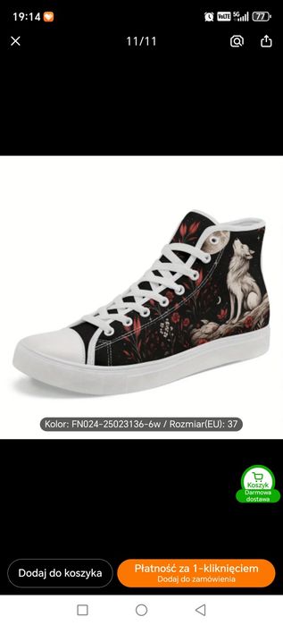 Nowe piękne buty z wilkiem trampki rozmiar 37 wkładka 23.5cm