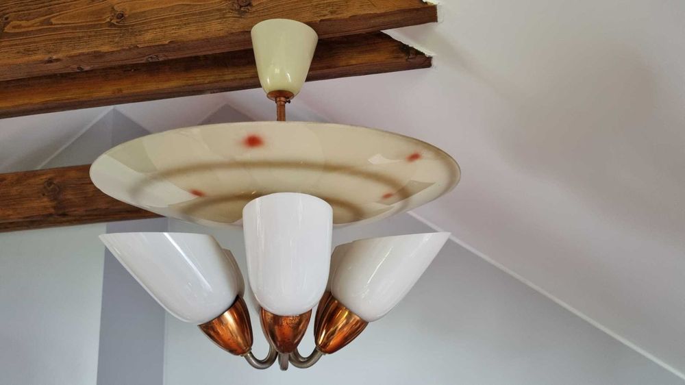 Lampa żyrandol Mid Century Design 6 ramienny Czechosłowacja Napako PRL