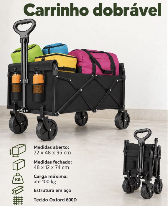 Carrinho de Transporte Dobrável 100KG – 4 Rodas | Multiusos