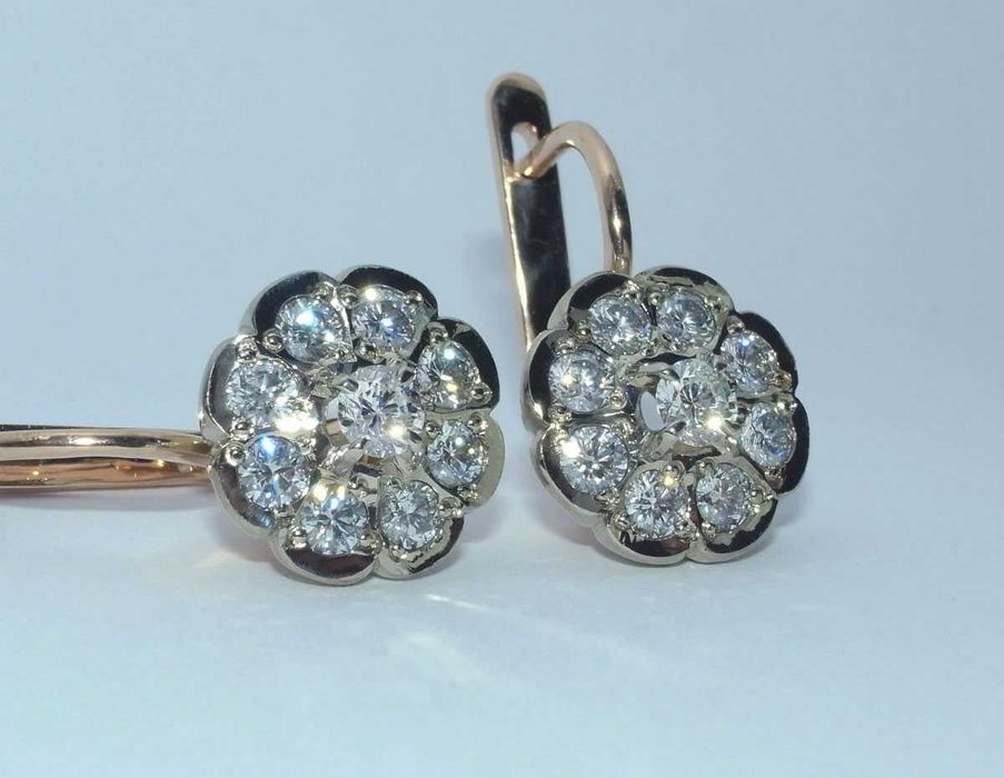 Серьги МАЛИНКА с бриллиантами золото СССР