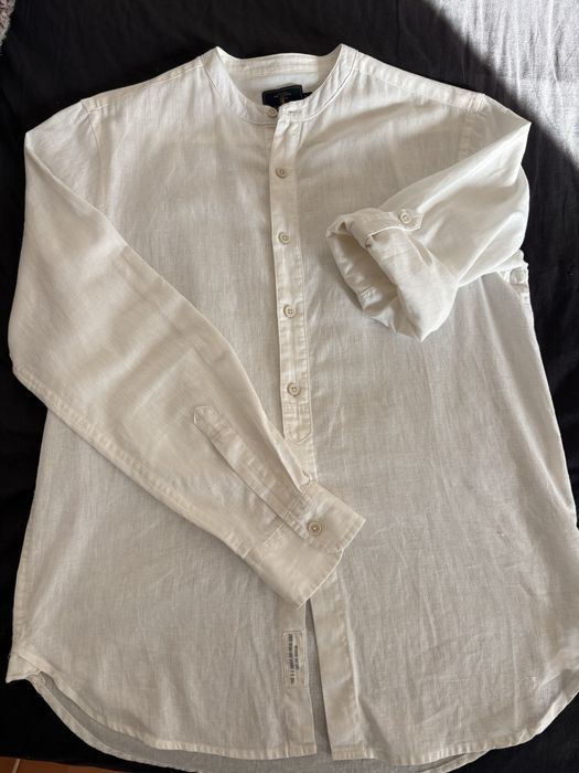 Camisa branca de homem em linho e algodao [S]