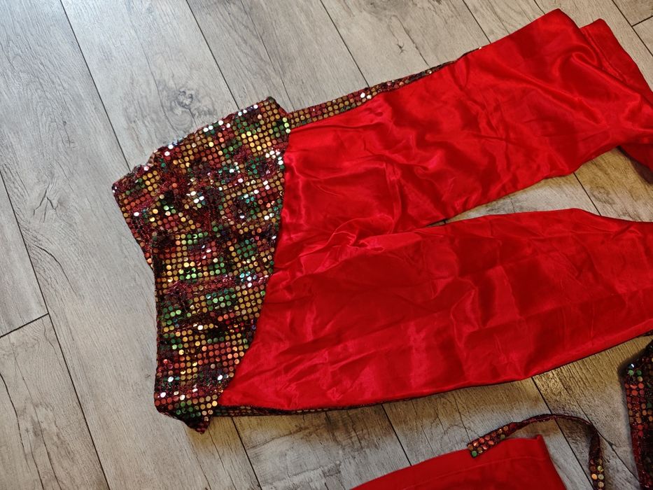 Strój do tańca brzucha cekiny samba dancewear czerwony spodnie jazz la