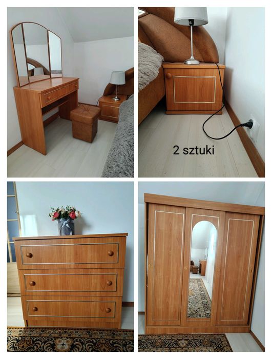 Meble sypialniane szafa, stoliki nocne, toaletka z lustrem, komoda