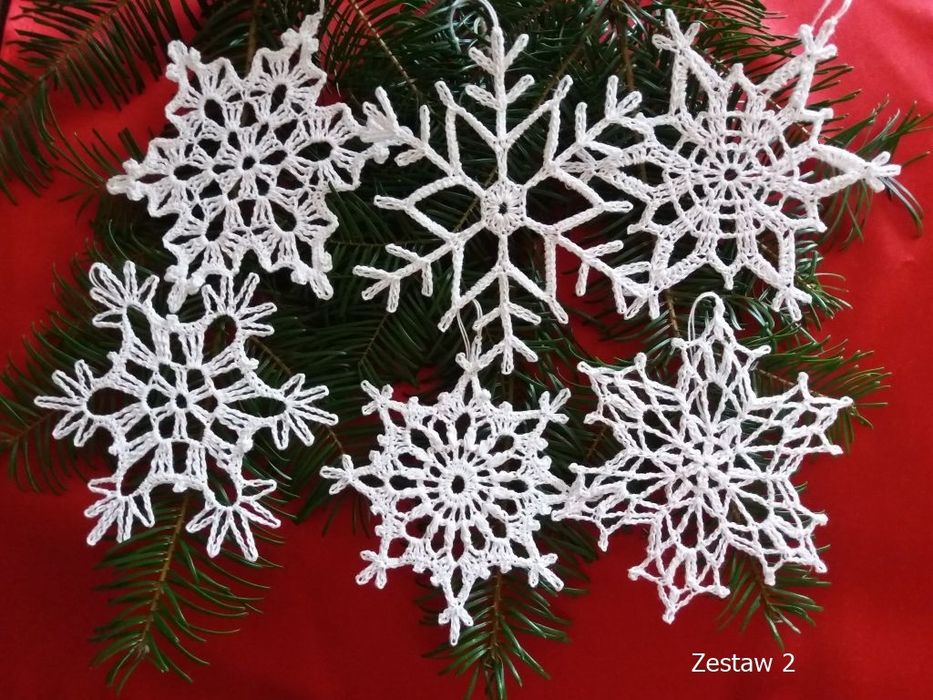 Śnieżynki szydełkowe na choinkę 6szt