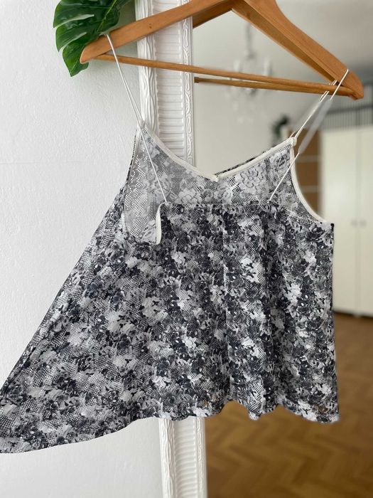 Asos top szary biały koronkowy na ramiączkach boho letni y2k M 38