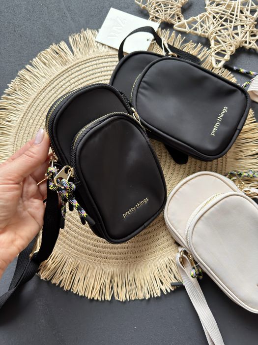 Cумка  ZARA  для смартфона чорна та бежева