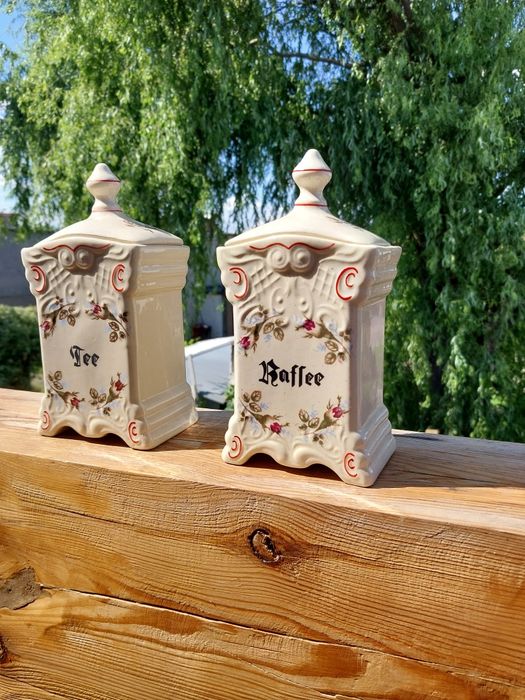 Dwa pojemniki ceramiczne do kawy i herbaty vintage