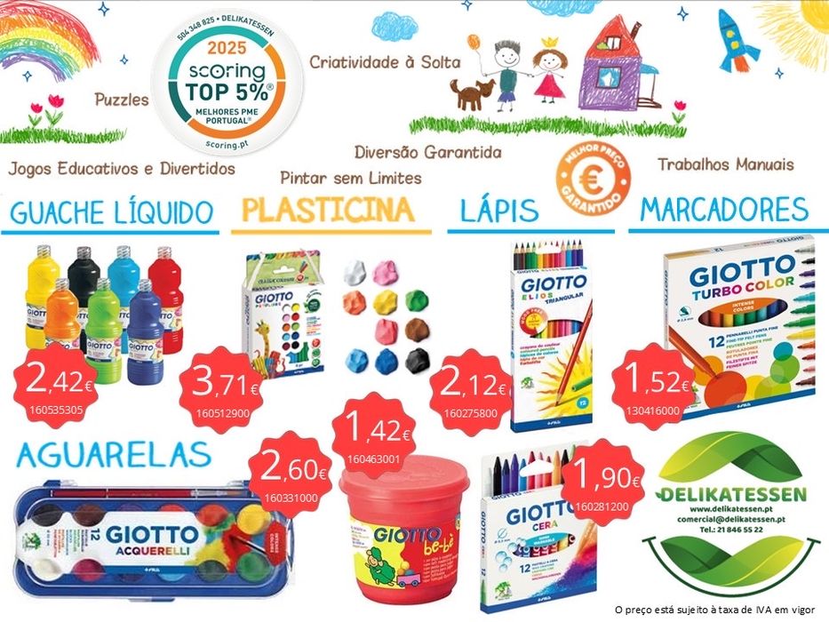 Guaches, aguarelas, pasticinas, lápis e marcadores Giotto em delikatessen.pt