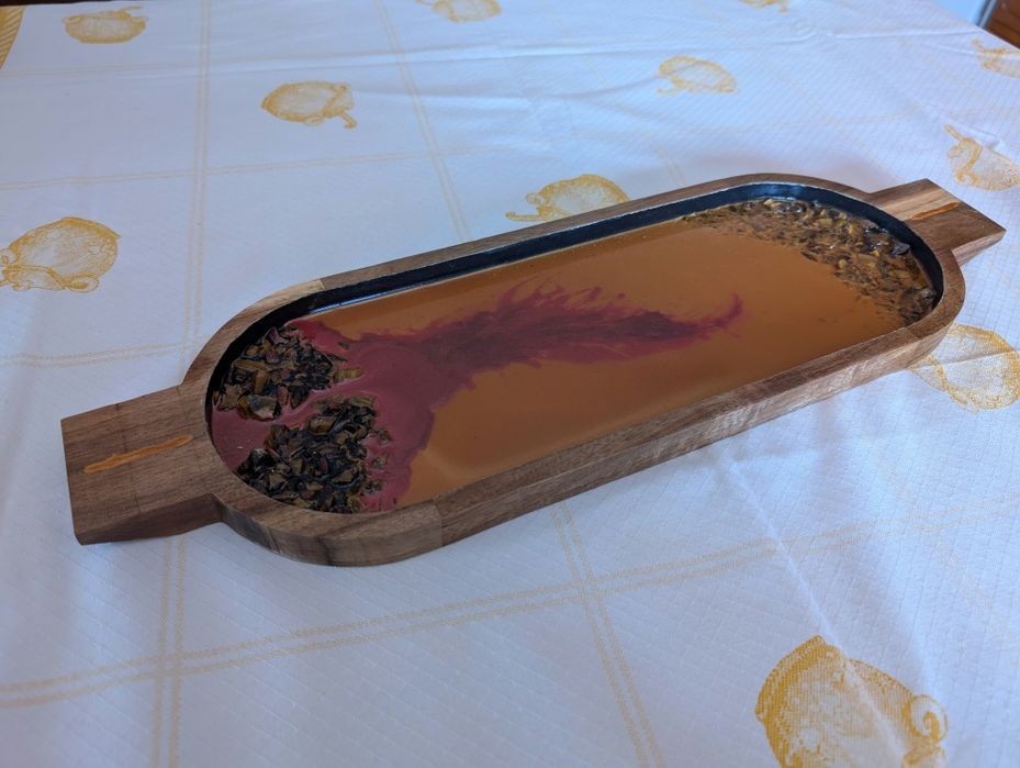 Tabuleiro Bambu de Cozinha em Resina Epoxy e Olho de Tigre