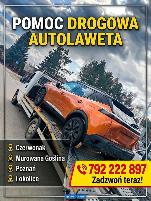 Autolaweta  Pomoc Drogowa Transport lawetą Czerwonak Poznań Murowana Goślina Koziegłowy Bolechowo Biedrusko Suchy Las Skoki Wągrowiec