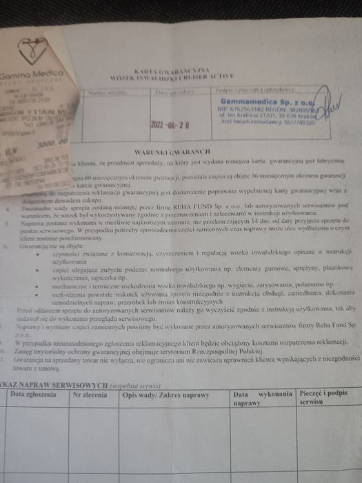 Wózek inwalidzki Reha Fund Cruiser Active Z