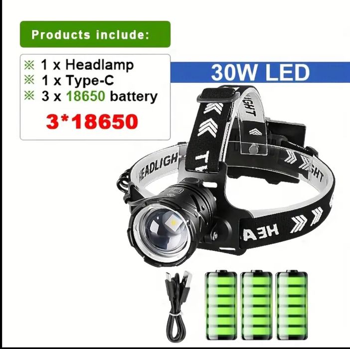 Налобний ліхтар 30w-LED