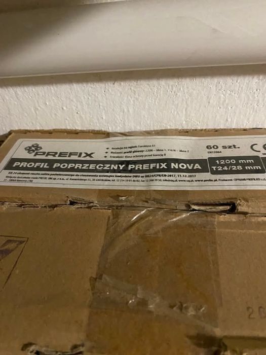 Sprzedam komplet fabrycznie nowych profili poprzecznych PREFIX NOVA (system T24) do sufitów kasetonowych / podwieszanych.