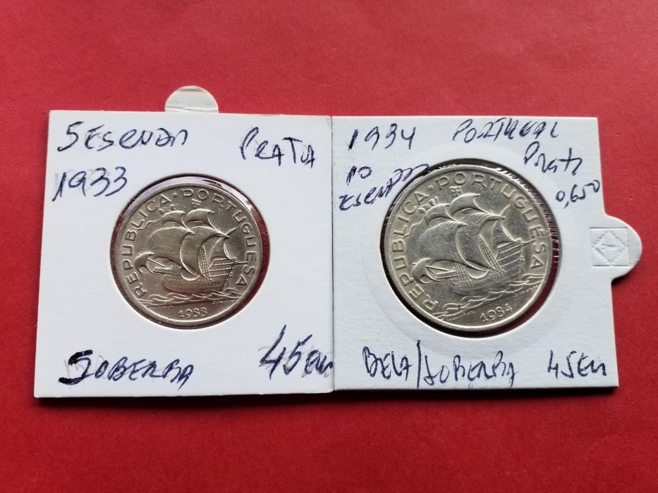 Moedas antigas portuguesas em prata.