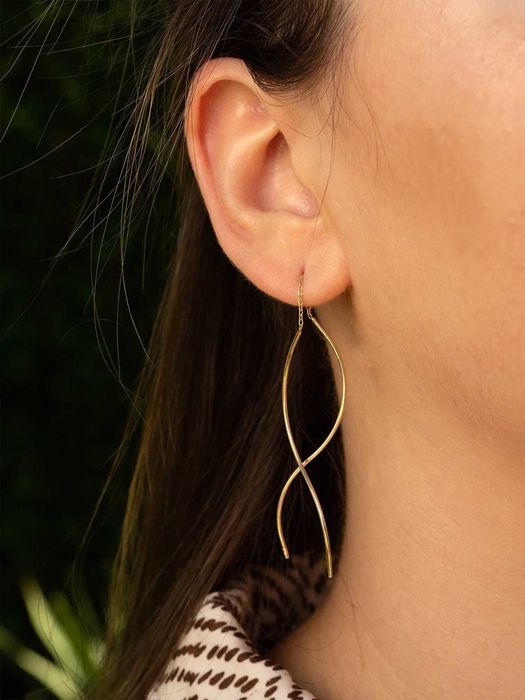 Złote kolczyki 585 przeciągane fala 60mm, nowe, 14K