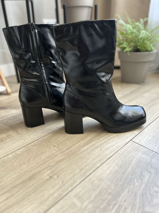 Ботильйони чоботи черевики ботінки сапожки zara 41 лакові квадрат