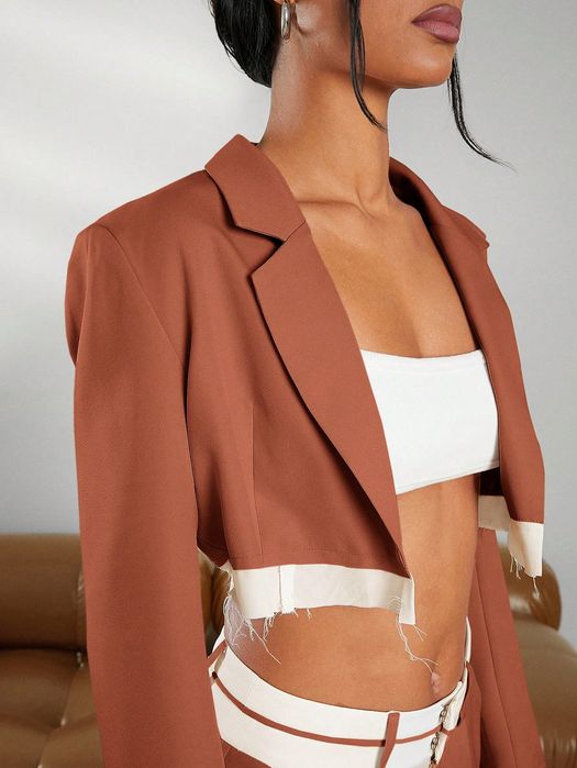 Komplet Elegancki Marynarka +Spodnie Z Szerokimi Nogawkami Haute S 36