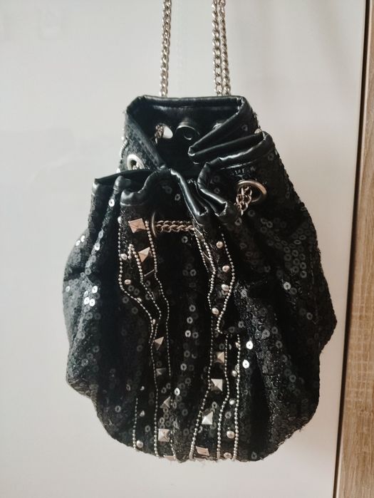 Unikatowa torebka worek na łańcuszku elegancka Andrzejki Sylwester