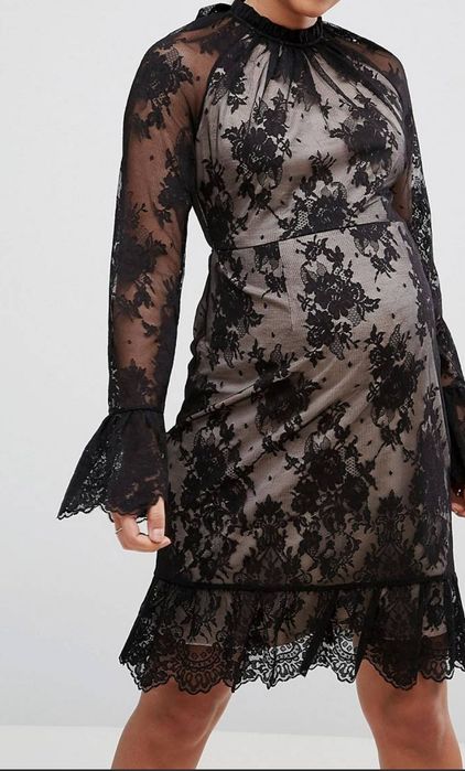LUX Asos nowa sukienka ciążowa dzianina beżowa nude XS