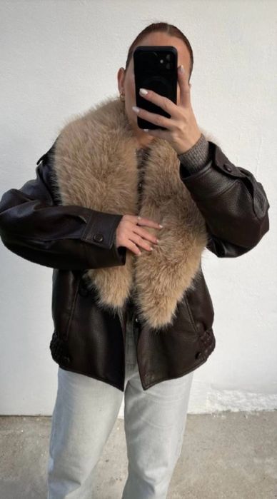 Kurtka skorzana z futerkiem zara