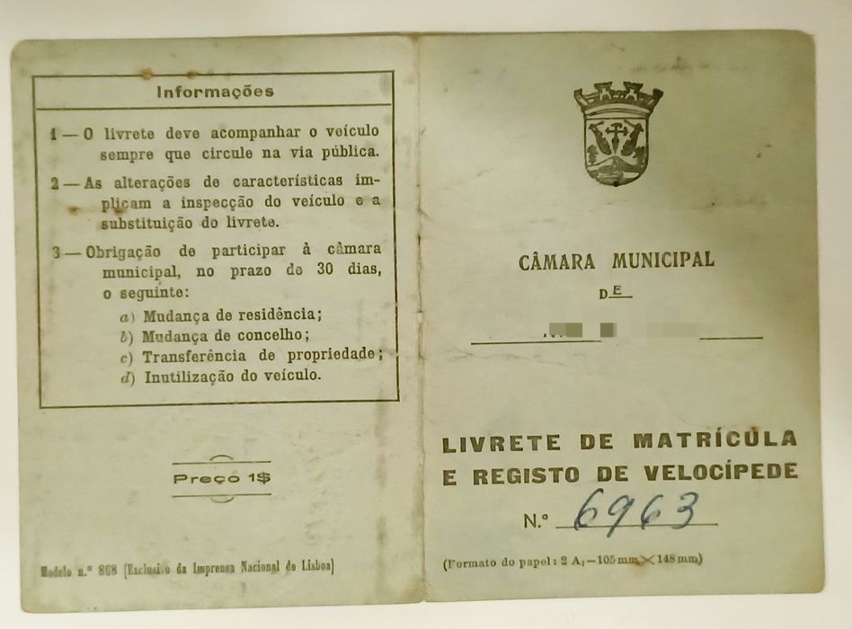 Bicicleta Pasteleira SAGRES Ano 1974 C/Livrete Camarário