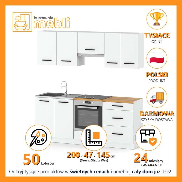 Kuchnia Mini Mokka Full 2.0m Zestaw Modułowy Mały Nowoczesny Pojemny