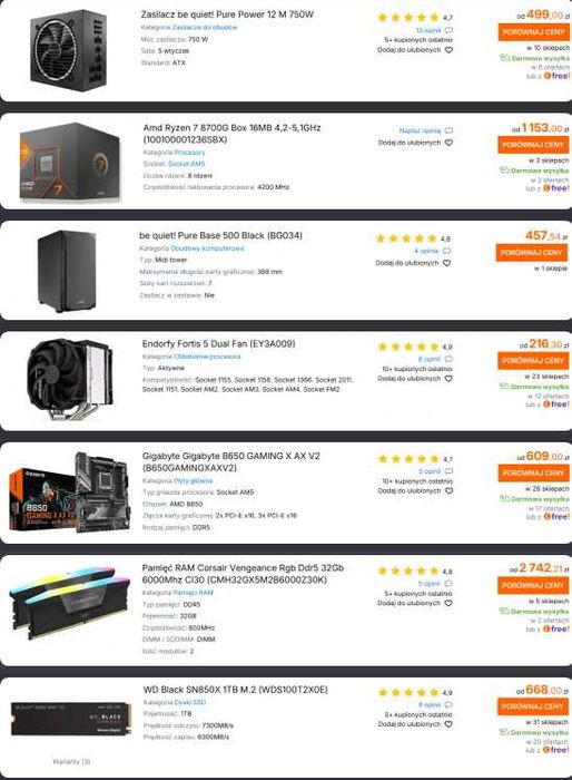 Komputery 8700G/7700X/14400F - 32GB DDR5 - 1TB -RTX  5060