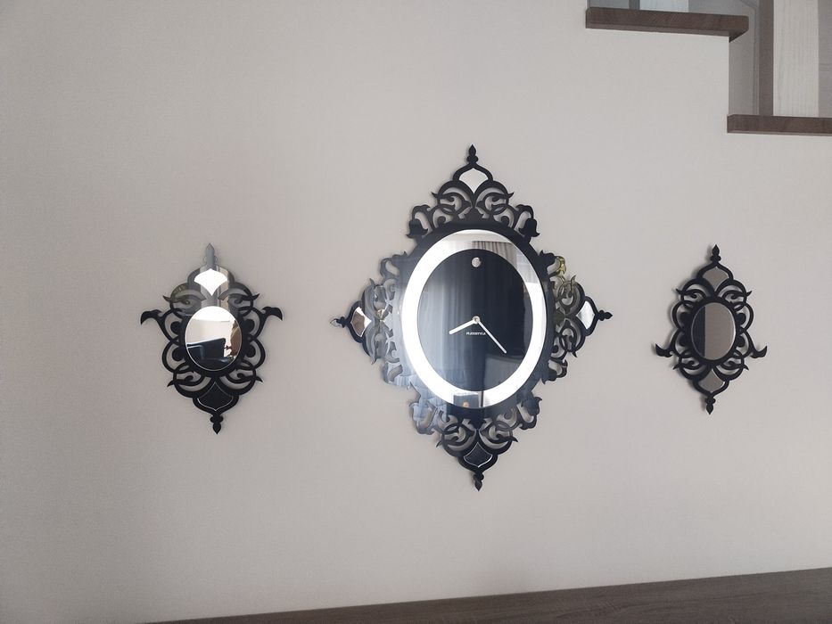 Zegar ścienny Glamour czarny lustro duży