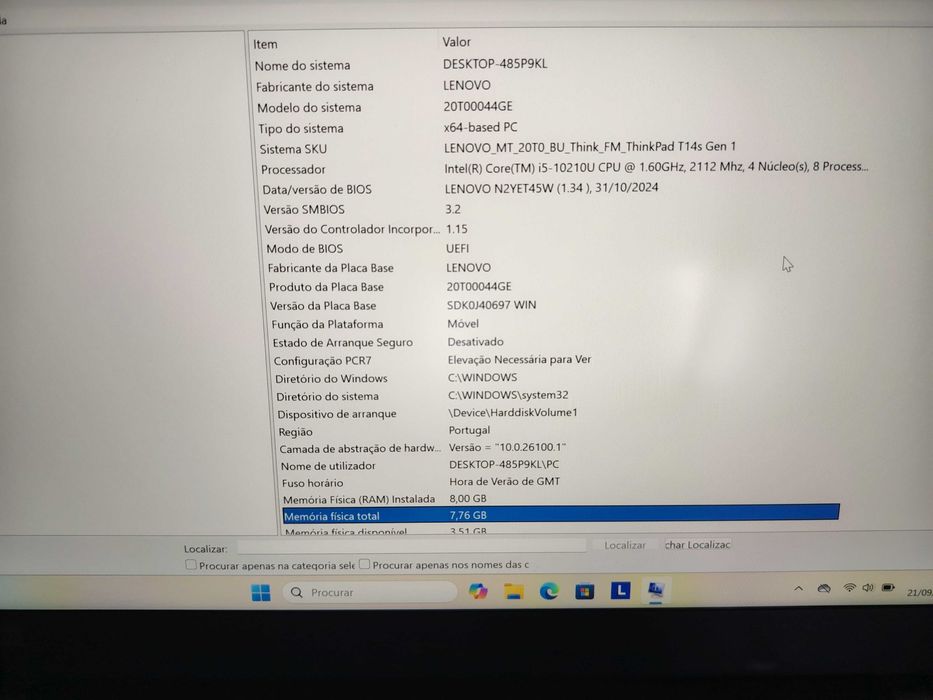 Lenovo T14s i5 10gen+8gb ram+256 ssd *IGUAL A NOVO»