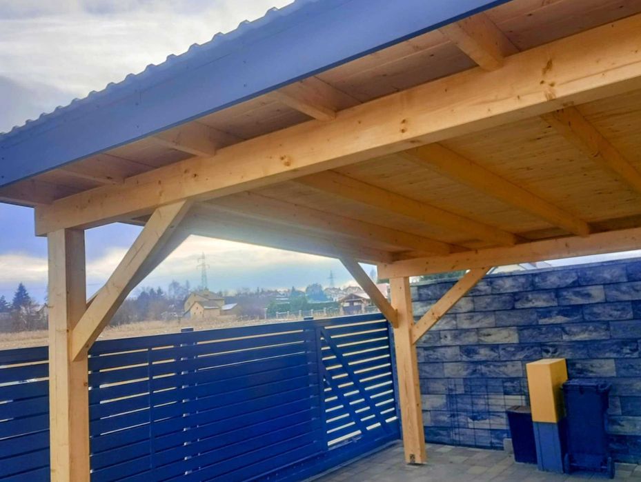 Wiata, carpot, zadaszenie tarasu, konstrukcja drewniana, taras, pergola
